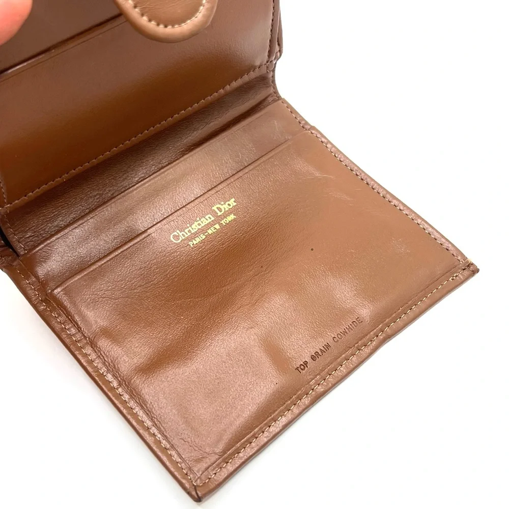 Authentic Christian DIOR Vintage Honeycomb Leather & Canvas Compact Wallet